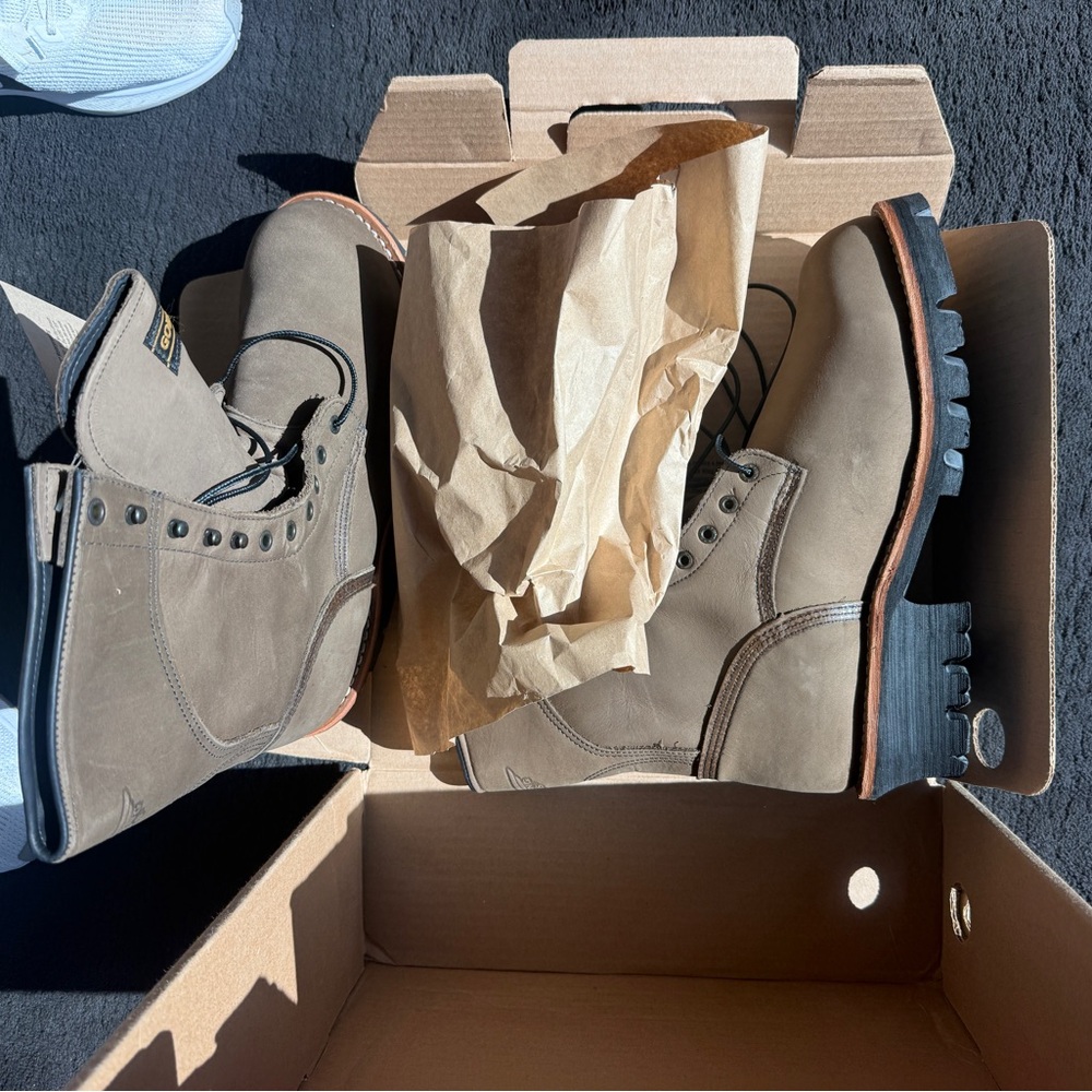 Tan Leather Lace-Up Boots